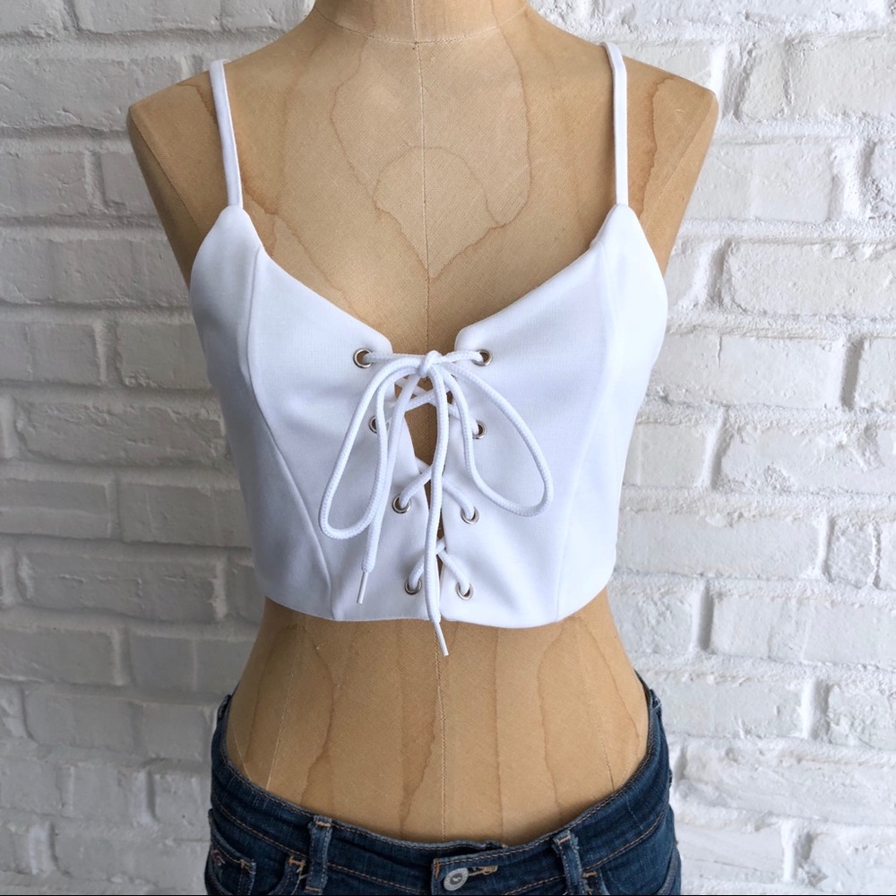 White Lace Up Crop Top